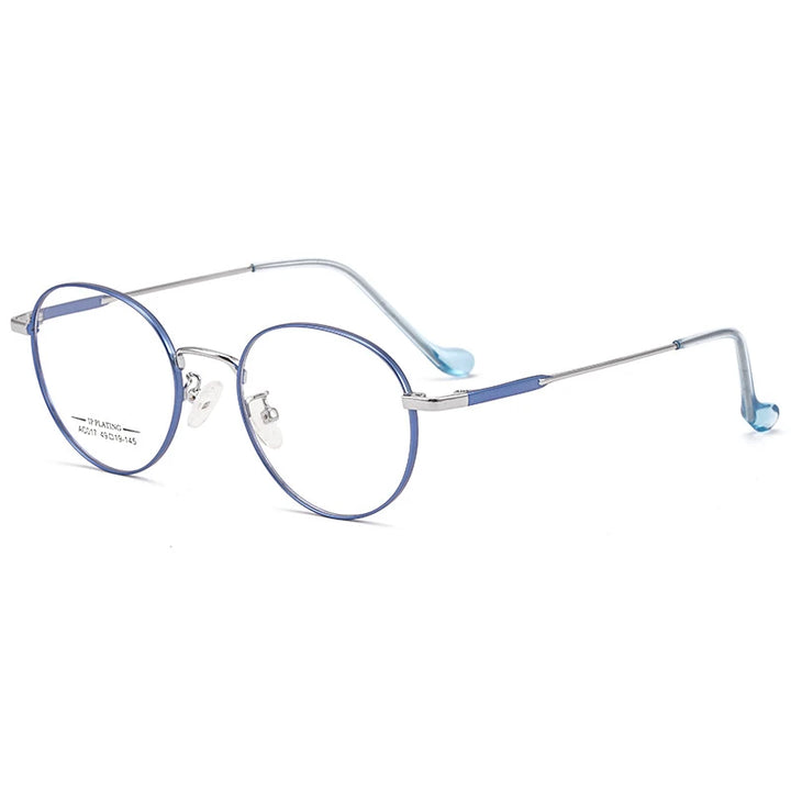 Hdcrafter Unisex Full Rim Round Titanium Alloy Eyeglasses Ac0171 Full Rim Hdcrafter Eyeglasses Blue-Silver  