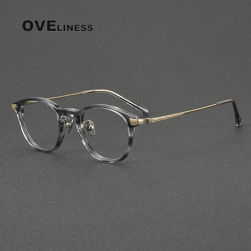 Oveliness Women's Full Rim Oval Round Acetate Titanium Eyeglasses 9240 Full Rim Oveliness grey gold