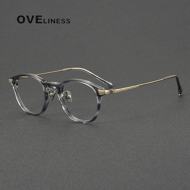 Oveliness Women's Full Rim Oval Round Acetate Titanium Eyeglasses 9240 Full Rim Oveliness grey gold