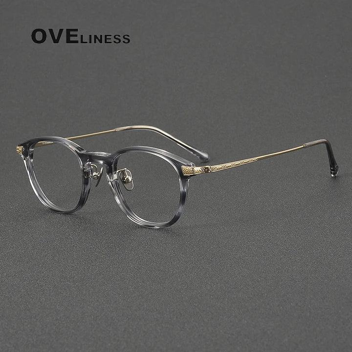 Oveliness Women's Full Rim Oval Round Acetate Titanium Eyeglasses 64401