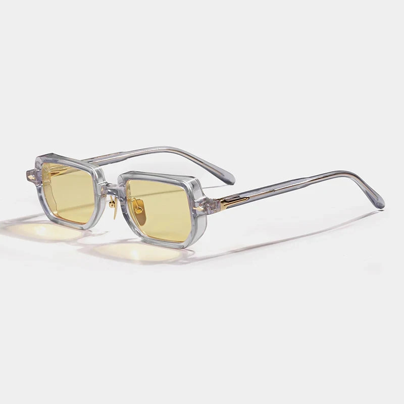 Hewei Unisex Full Rim Small Square Acetate Sunglasses 0020 Sunglasses Hewei gray-yellow as picture 