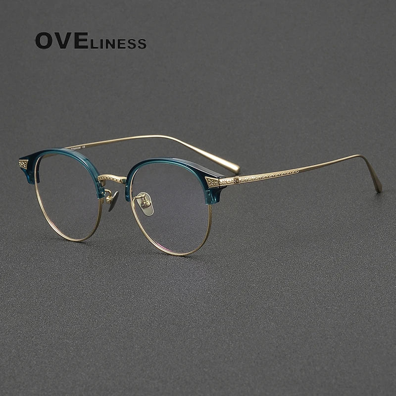 Oveliness Unisex Full Rim Oval Acetate Titanium Eyeglasses 3029 Full Rim Oveliness green gold  