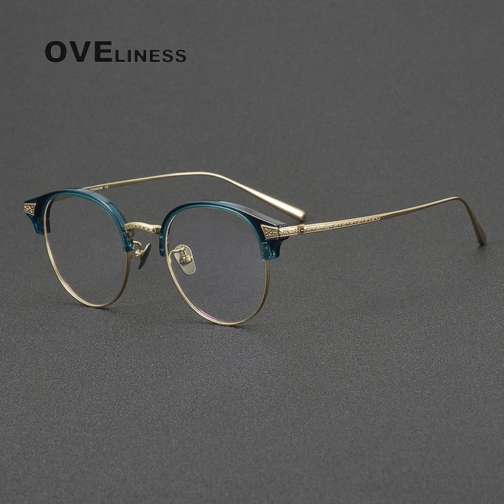 Oveliness Unisex Full Rim Oval Acetate Titanium Eyeglasses 3029 Full Rim Oveliness green gold  