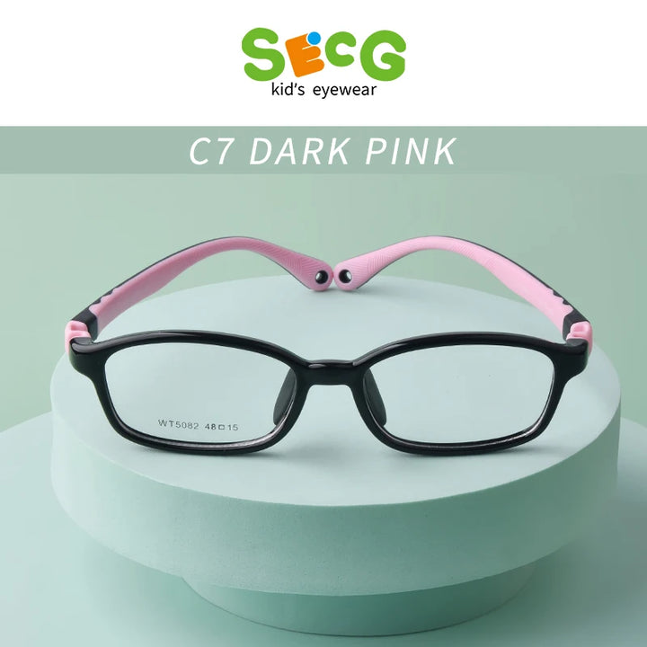 Secg Unisex Youth's Full Rim Square Tr 90 Silicone Eyeglasses 5082 Full Rim Secg C7 DARK PINK  