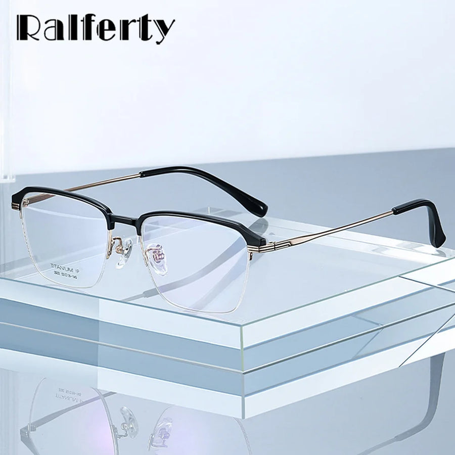 Ralferty Women's Semi Rim Square Titanium Eyeglasses 92032 Semi Rim Ralferty