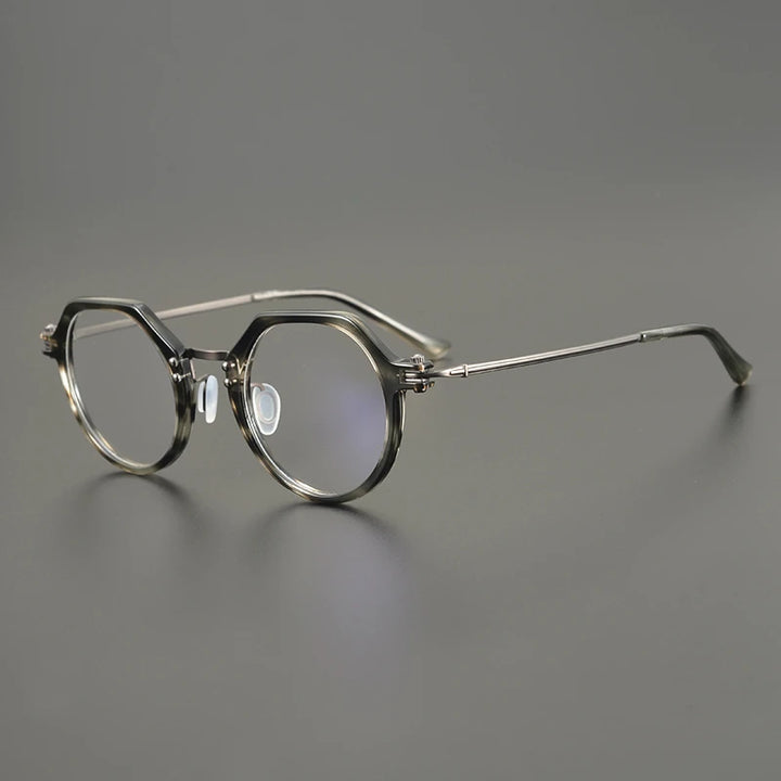 Black Mask Unisex Full Rim Flat Top Round Titanium Eyeglasses Rl5882 Full Rim Black Mask Gray  