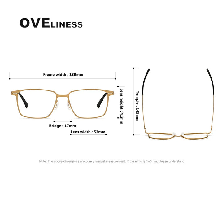 Oveliness Unisex Full Rim Square Screwless Titanium Eyeglasses 80995 Full Rim Oveliness   