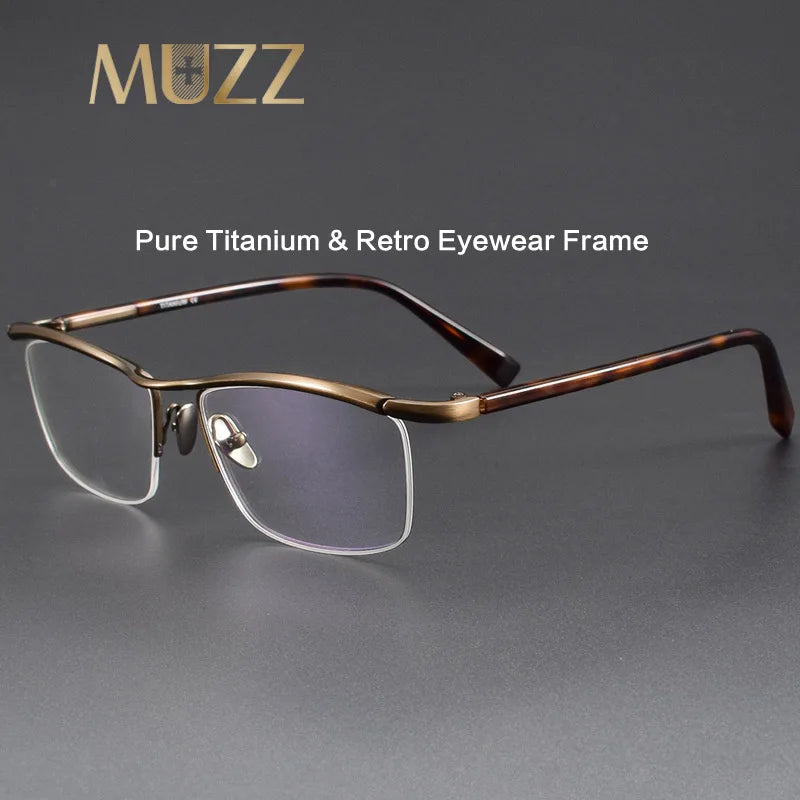 Muzz Men's Semi Rim Square Brow Line Titanium Eyeglasses 921876