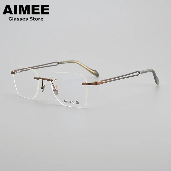 Aimee Unisex Rimless Irregular Square Titanium Eyeglasses 102003 Rimless Aimee Bronze  