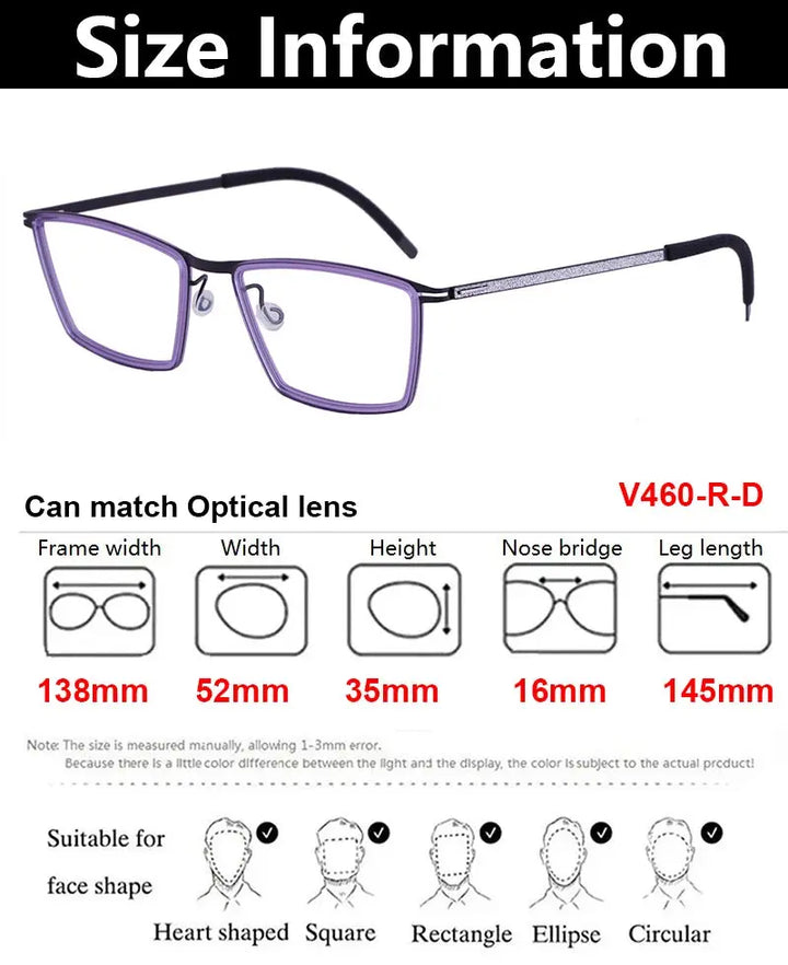 Bobbie 460391 Unisex Acetate Screwless Full Rim Square Titanium Frames — view 2 | Bobbie at FuzWeb