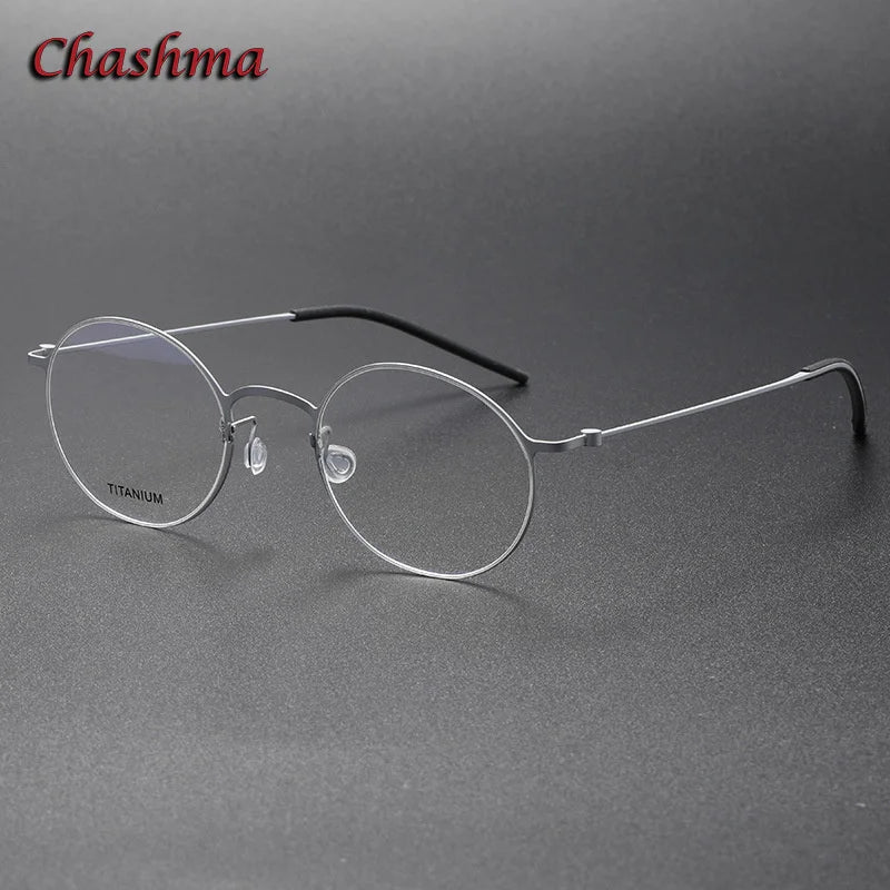 Chashma Ochki Unisex Full Rim Round Titanium Eyeglasses 5504 Full Rim Chashma Ochki Silver  