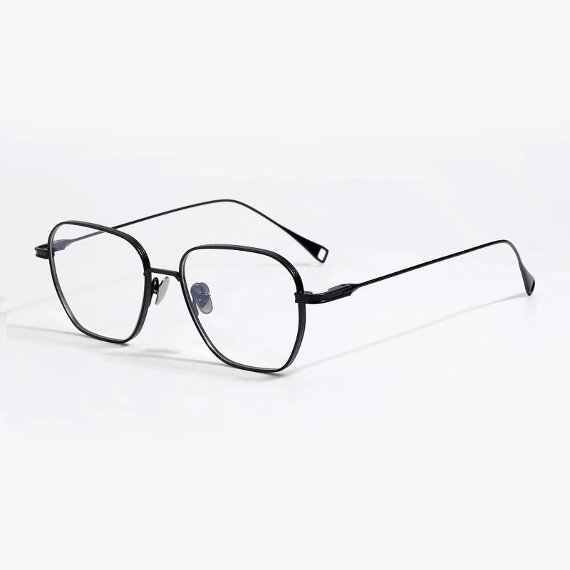 Black Mask Unisex Full Rim Square Polygon Titanium Eyeglasses 49013 Full Rim Black Mask Black