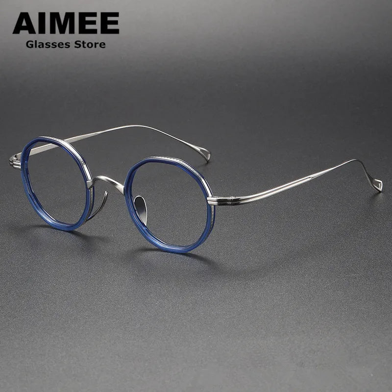 Aimee Unisex Full Rim Round Titanium Acetate Eyeglasses 80871 Full Rim Aimee Blue-Silver  