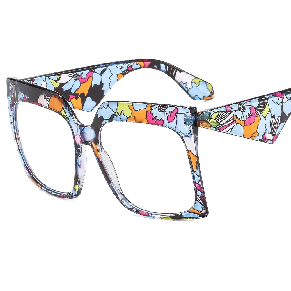 CCspace Women's Full Rim Thick  Square Polycarbonate Eyeglasses 3060 Full Rim CCSpace Flowers  