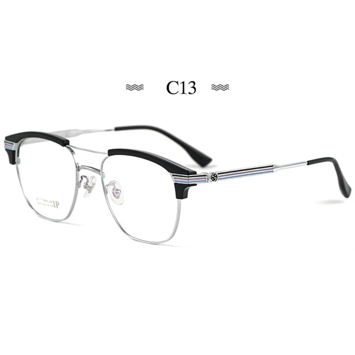 Hotochki Men's Full Rim Square Double Bridge Titanium Eyeglasses Bj2315 Full Rim Hotochki C13  