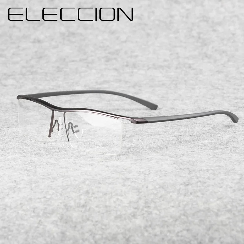 Eleccion Men's Semi Rim Brow Line Titanium Eyeglasses 8189 Semi Rim FuzWeb C2. Gray Frame