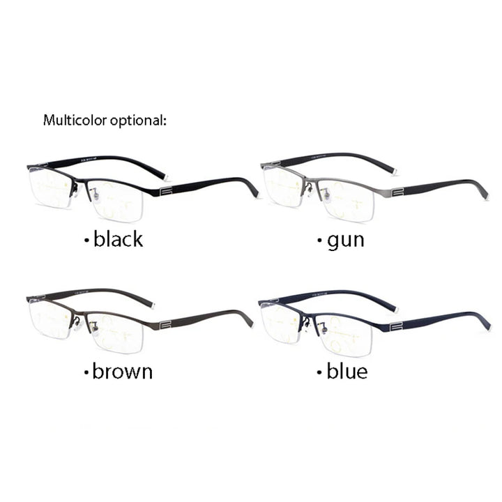 Handoer Unisex Semi Rim Square Alloy Progressive Reading Glasses 56170 Reading Glasses Handoer   