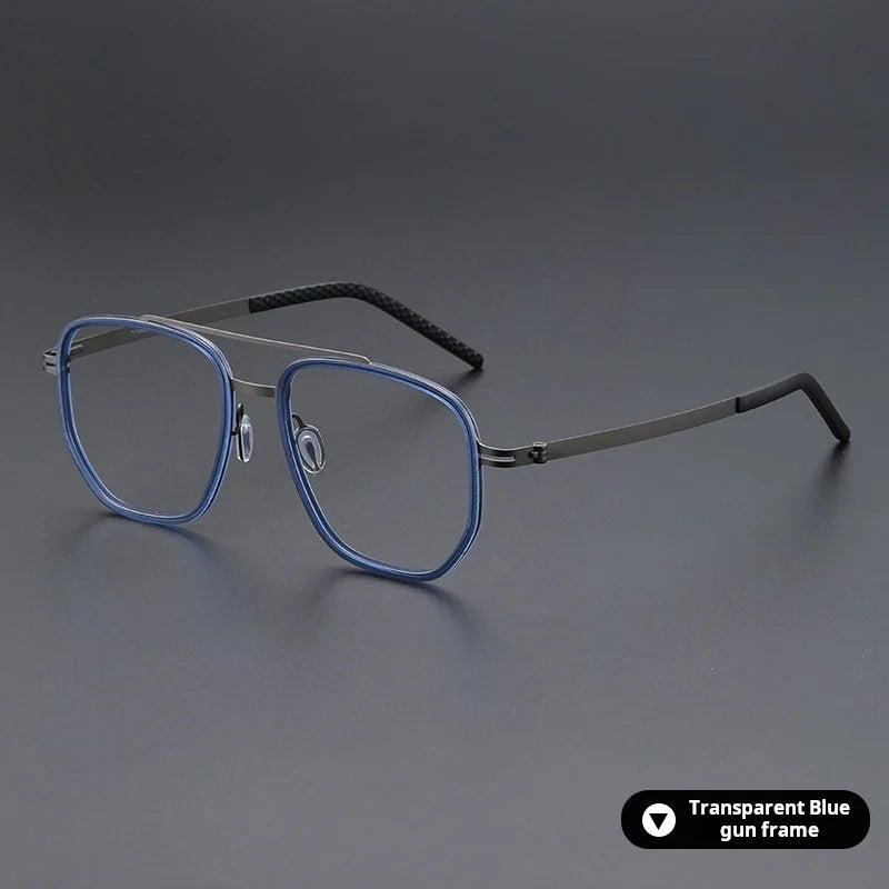 Momoja Unisex Full Rim Oval Double Bridge Acetate Titanium Eyeglasses 698012