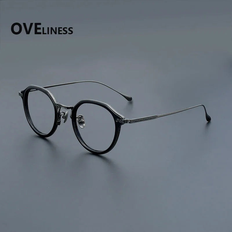 Oveliness Unisex Full Rim Flat Top Oval Acetate Titanium Eyeglasses 92209