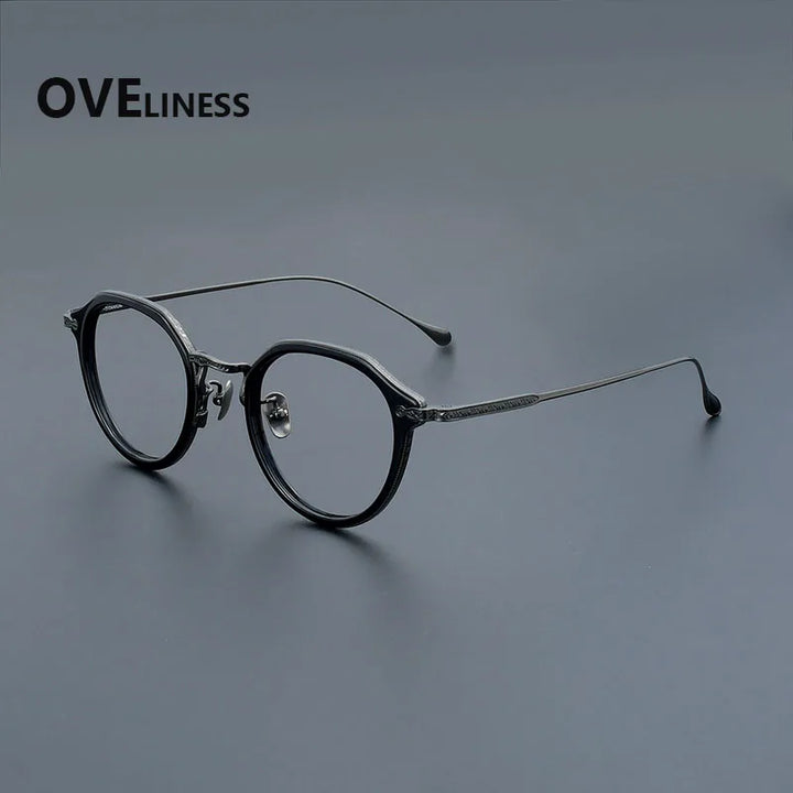 Oveliness Unisex Full Rim Flat Top Oval Acetate Titanium Eyeglasses 92209