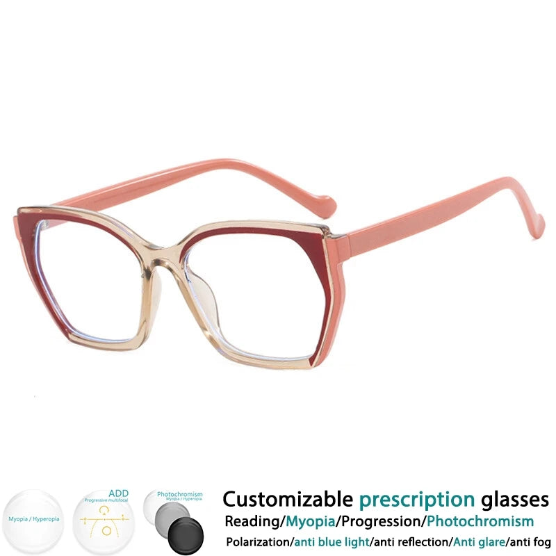 CCspace Women's Full Rim Square Tr 90 Titanium Eyeglasses 302181 Full Rim CCspace Pink  