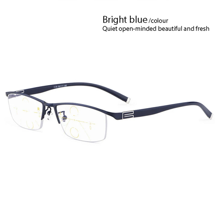 Handoer Unisex Semi Rim Square Alloy Progressive Reading Glasses 56170 Reading Glasses Handoer Blue +100 