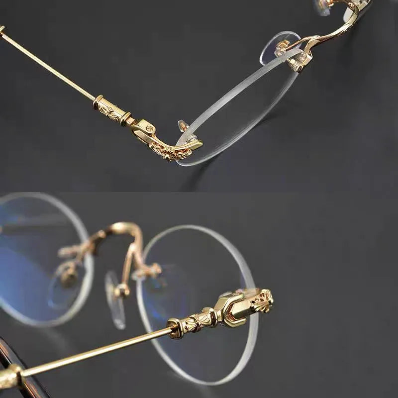 Yujo Men's Rimless Round Oval Alloy Eyeglasses Y4152 Rimless Yujo   