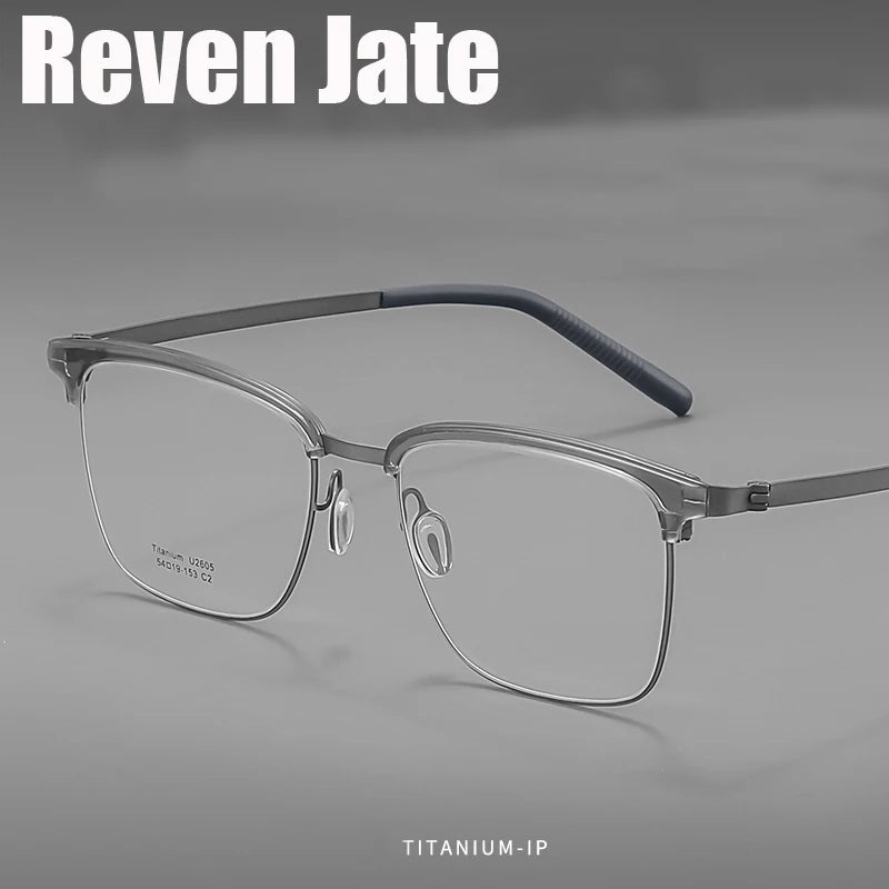 Reven Jate Unisex Full Rim Square Titanium Acetate Eyeglasses J2605 Full Rim Reven Jate   