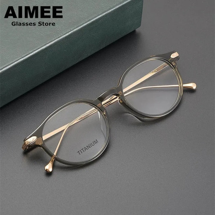Aimee Women's Full Rim Round Acetate Titanium Eyeglasses 19011