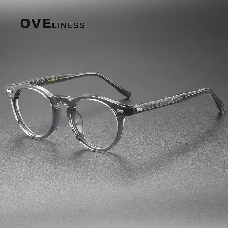 Oveliness Unisex Full Rim Round Acetate Titanium Eyeglasses 44505 Full Rim Oveliness grey