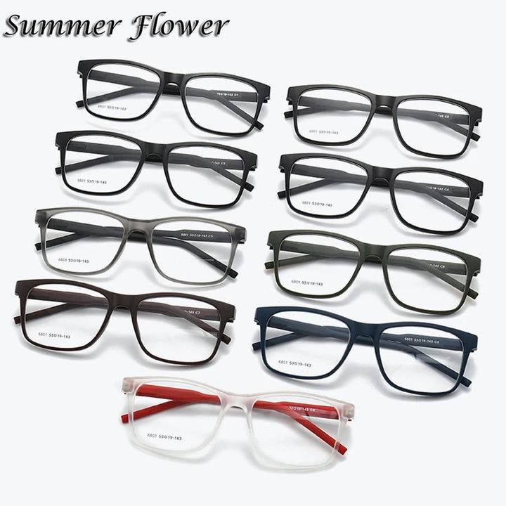 Summer Flower Men's Full Rim Square Tr 90 Titanium Eyeglasses 616801