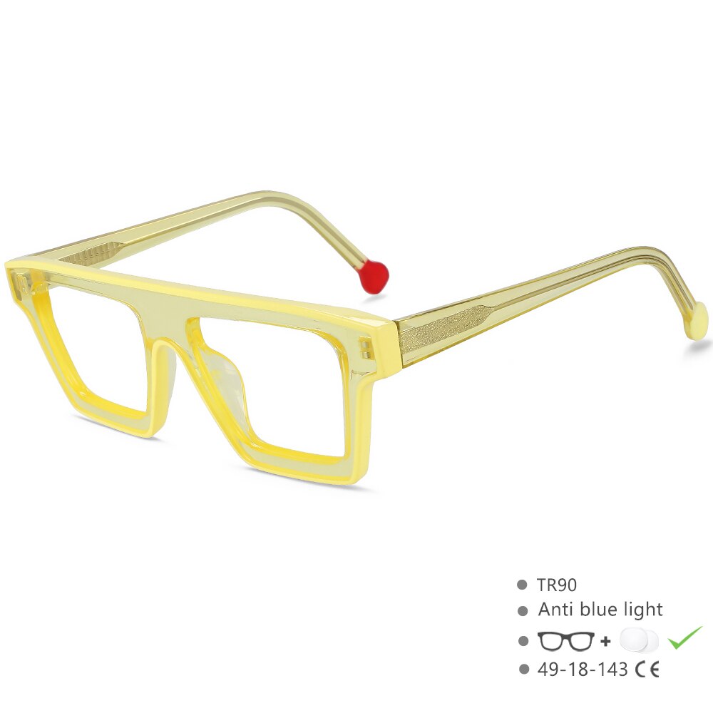 CCspace Unisex Full Rim Rectangle Cat Eye Acetate Eyeglasses 56012 Full Rim CCspace Yellow  