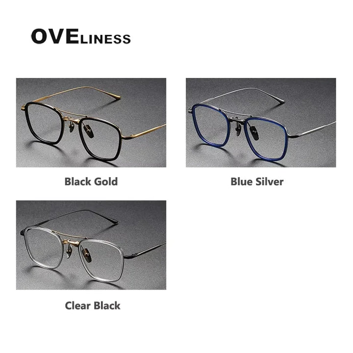 Oveliness Women's Full Rim Square Double Bridge Titanium Acetate Eyeglasses 13523 Full Rim Oveliness   