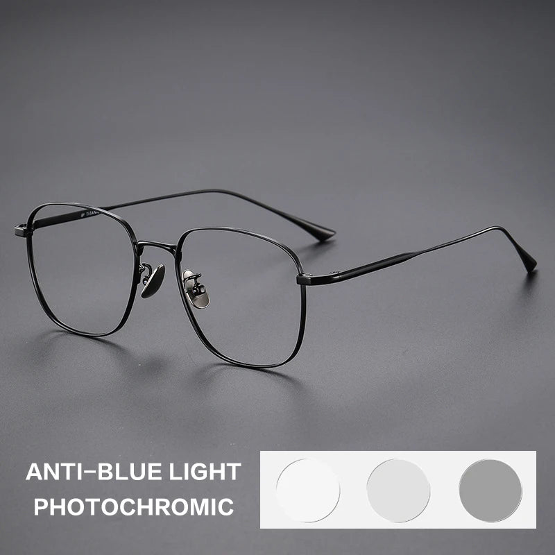 Gatenac Unisex Full Rim Polygon Titanium Photochromic Reading Glasses 531845