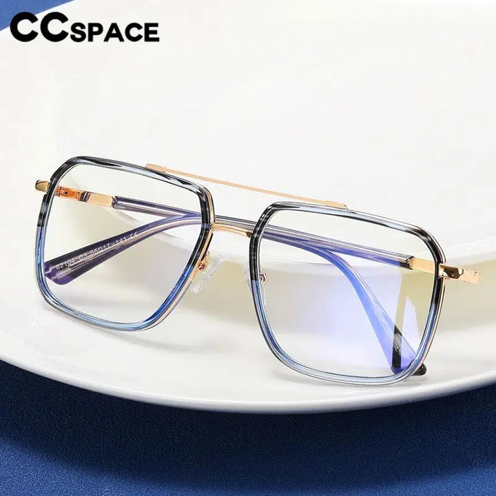CCSpace Men's Full Rim Large Square Double Bridge Acetate Titanium Eyeglasses 57154 Full Rim CCspace   