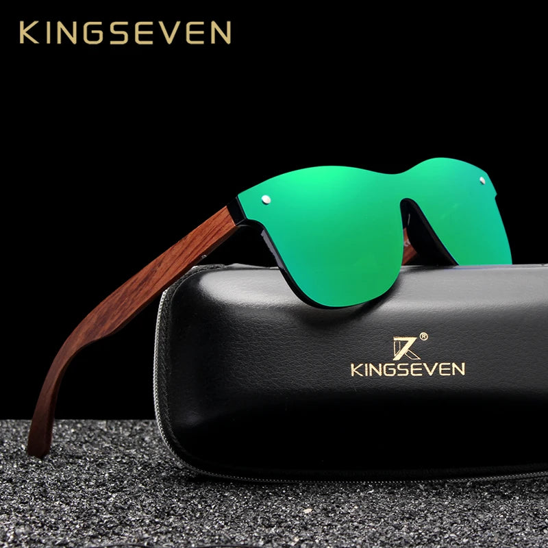 Kingseven Unisex Rimless Square Wood Polarized Sunglasses Nb5504
