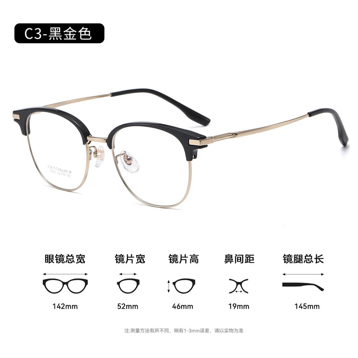 Bclear Unisex Full Rim Browline Titanium Eyeglasses SM-31807