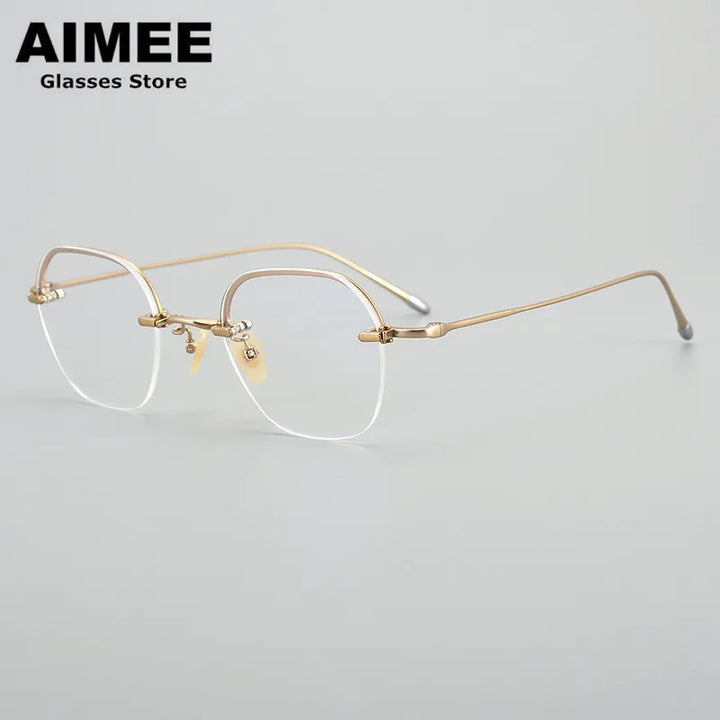 Aimee Unisex Semi Rim Polygon Square Titanium Eyeglasses 102008 Semi Rim Aimee Golden  