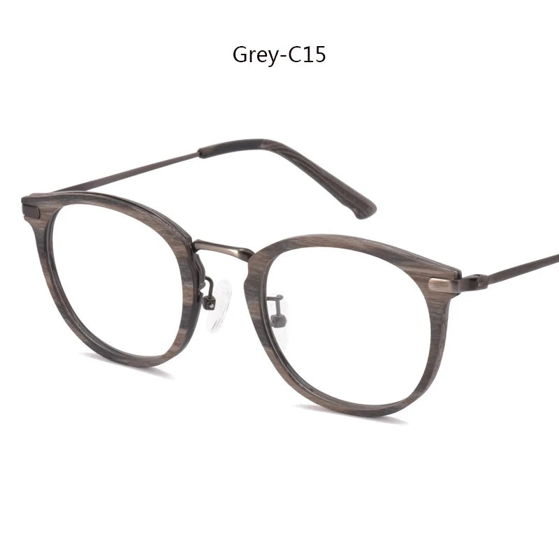 Hdcrafter Women's Full Rim Round Wood Titanium Eyeglasses 98093