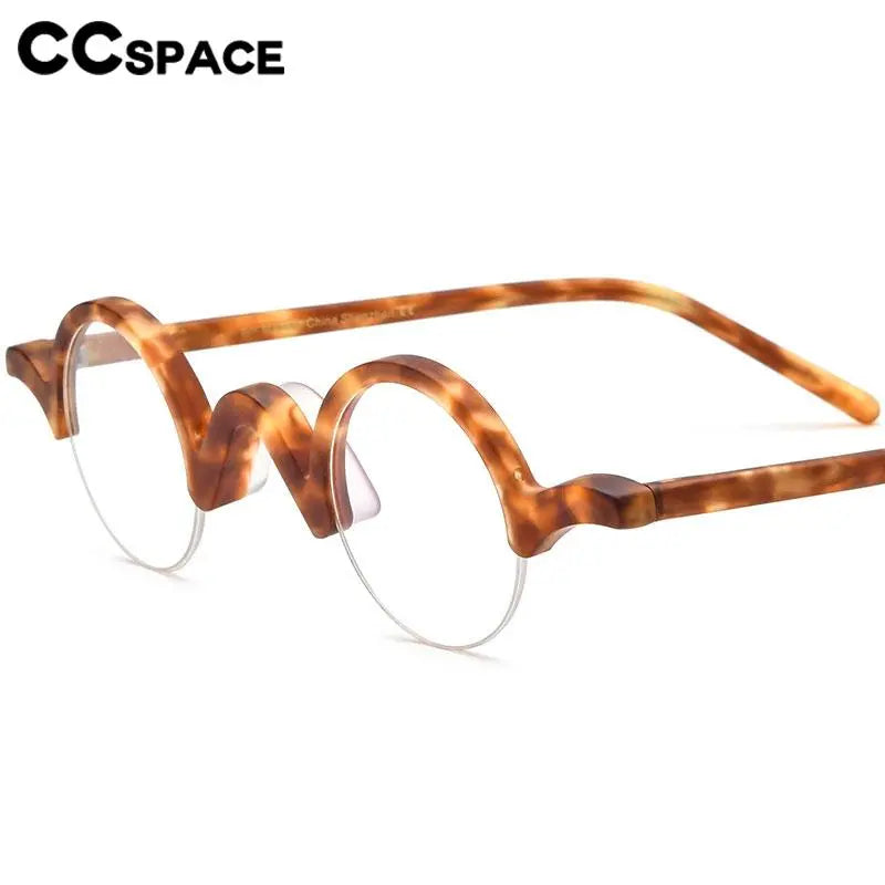 CCSpace Unisex Semi Rim Round Acetate Eyeglasses 56883 Semi Rim CCspace   
