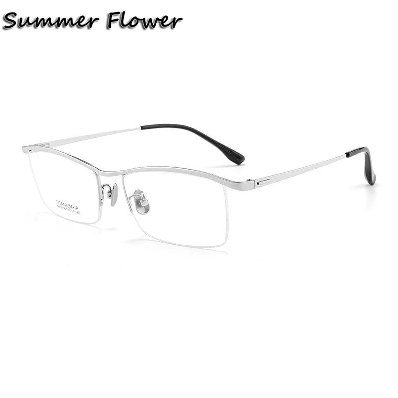 Summer Flower Men's Semi Rim Square Brow Line Titanium Eyeglasses 80164