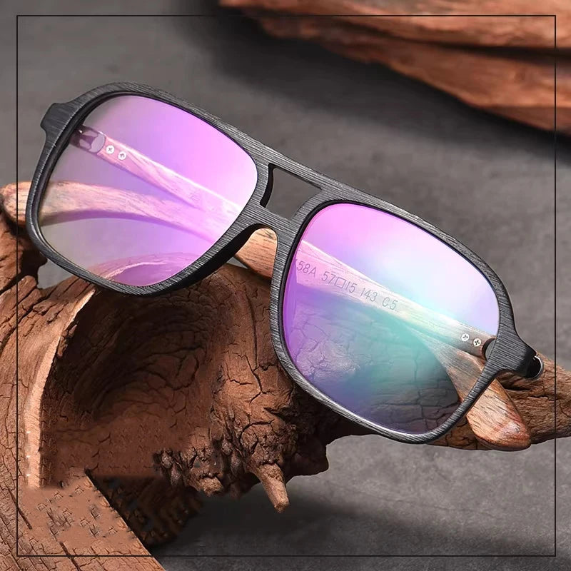 Hdcrafter Unisex Full Rim Double Bridge Square Wood Frames 458000 — view 1 | Hdcrafter Eyeglasses at FuzWeb