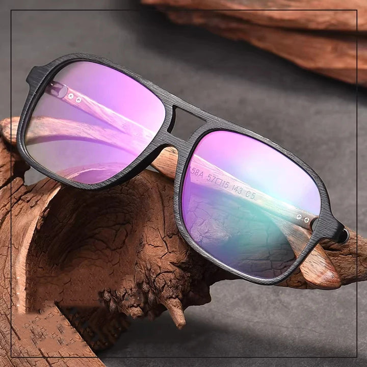 Hdcrafter Unisex Full Rim Double Bridge Square Wood Frames 458000 — view 1 | Hdcrafter Eyeglasses at FuzWeb