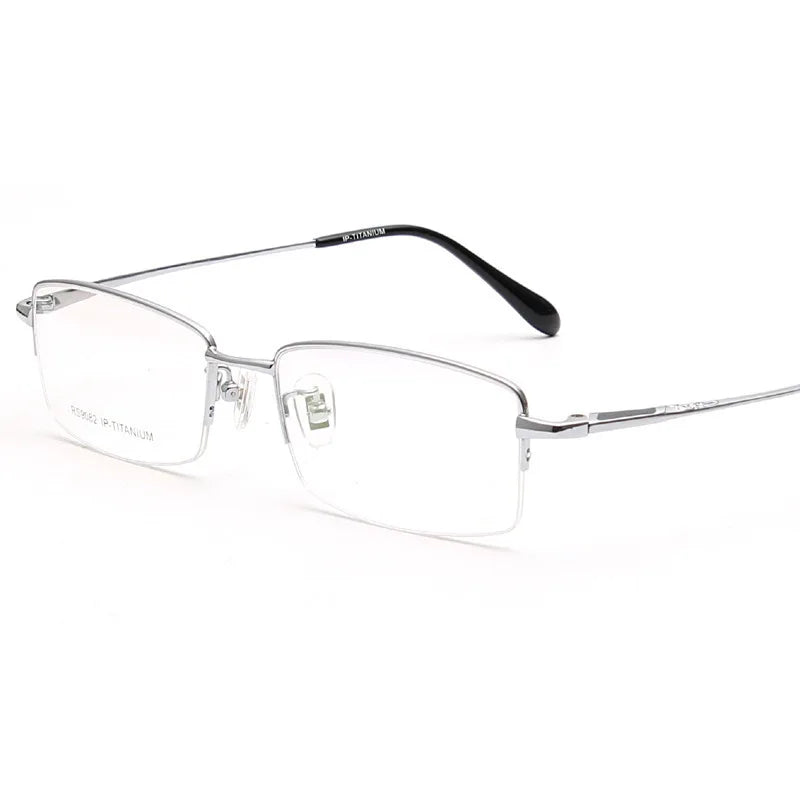 Brightzone Unisex Semi Rim Square Titanium Eyeglasses 71201 Semi Rim Brightzone Silver