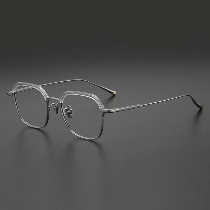 Muzz Men's Full Rim Flat Top Polygon Acetate Titanium Eyeglasses 14342