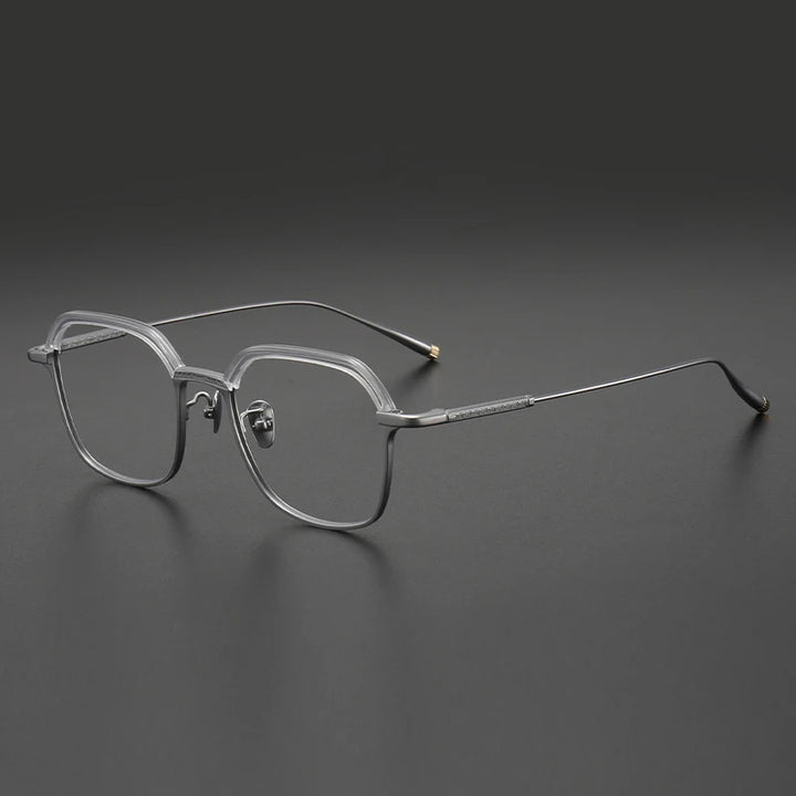 Muzz Men's Full Rim Flat Top Polygon Acetate Titanium Eyeglasses 14342