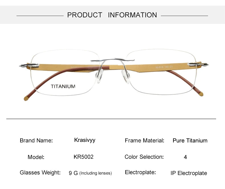 Krasivyy Unisex Rimless Square Screwless Titanium Eyeglasses 5002 Rimless Krasivyy   