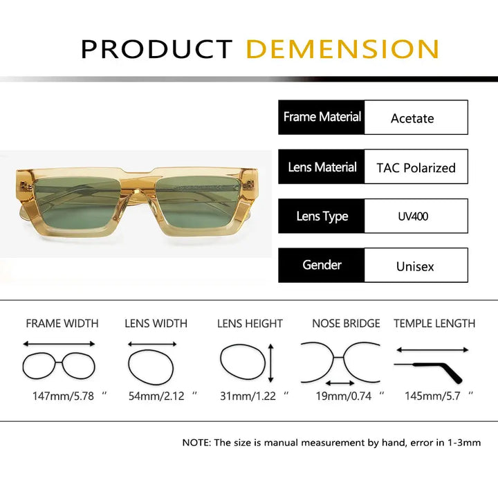 Esnbie 240101 Unisex Full Rim Brow Line Square Acetate Sunglasses Esnbie