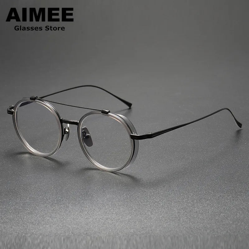 Aimee Unisex Full Rim Round Double Bridge Titanium Eyeglasses 91032 Full Rim Aimee Clear-Black  