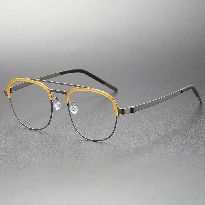 Aimee Unisex Full Rim Square Double Bridge Titanium Eyeglasses 9848 Full Rim Aimee Yellow-Grey  